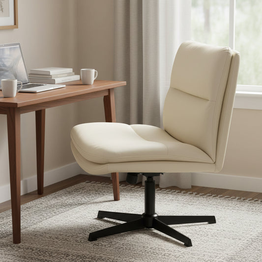 Armless Office Desks Chair with Wheels PU-Padded Vanity Chair Mid-Back Ergonomic Home Office Computer Chair Comfortable Adjustable Swivel Task Chair with Thickened Cushion