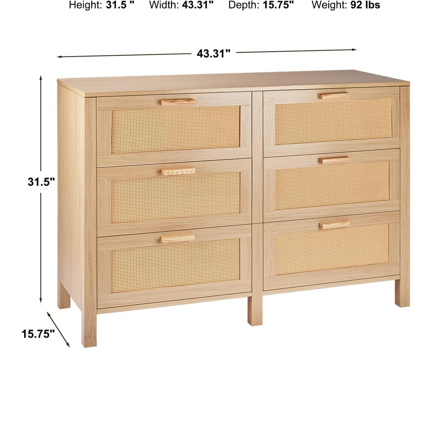 Rattan Dresser, Rattan Chest of Drawers, Closet Storage Oak Drawer Chest for Bedroom, 2 to 6 Rattan Drawers, Rattan Dresser for Bedroom