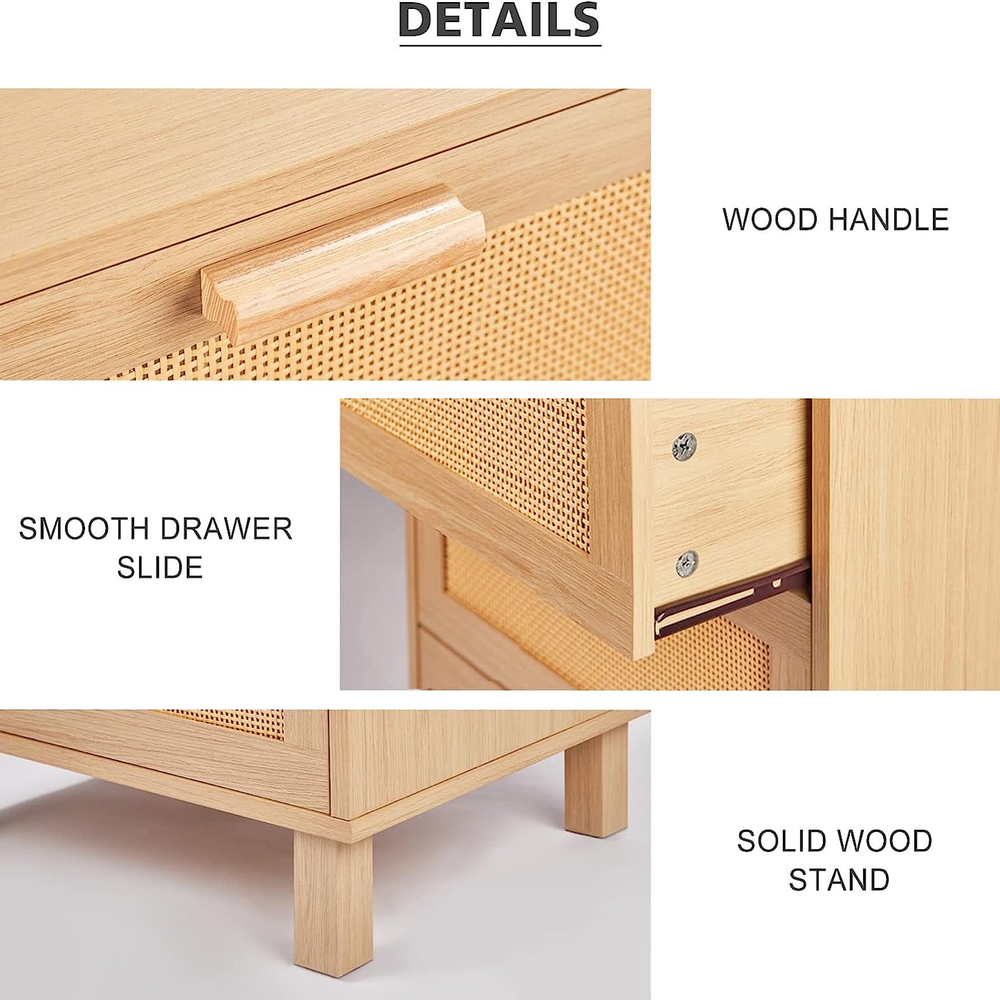 Rattan Dresser, Rattan Chest of Drawers, Closet Storage Oak Drawer Chest for Bedroom, 2 to 6 Rattan Drawers, Rattan Dresser for Bedroom