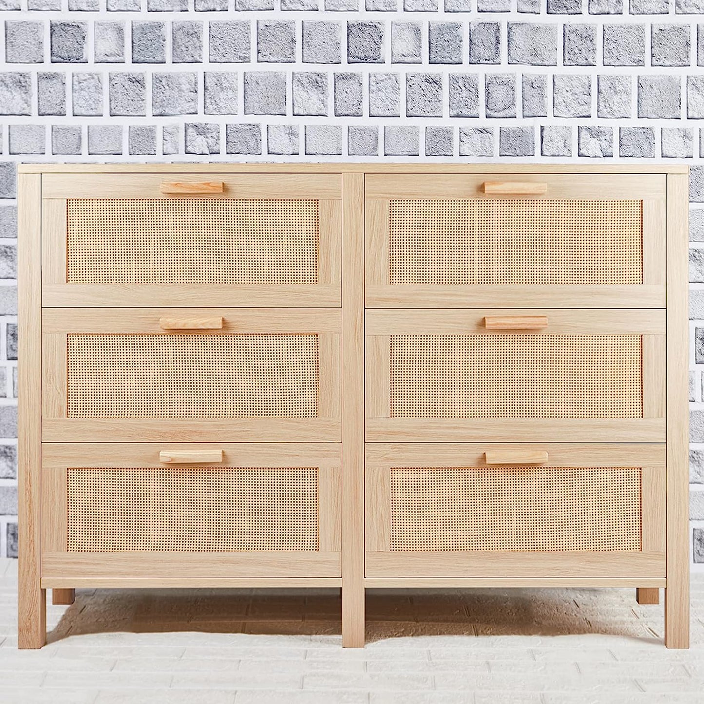 Rattan Dresser, Rattan Chest of Drawers, Closet Storage Oak Drawer Chest for Bedroom, 2 to 6 Rattan Drawers, Rattan Dresser for Bedroom
