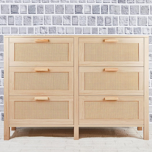 Rattan Dresser, Rattan Chest of Drawers, Closet Storage Oak Drawer Chest for Bedroom, 2 to 6 Rattan Drawers, Rattan Dresser for Bedroom