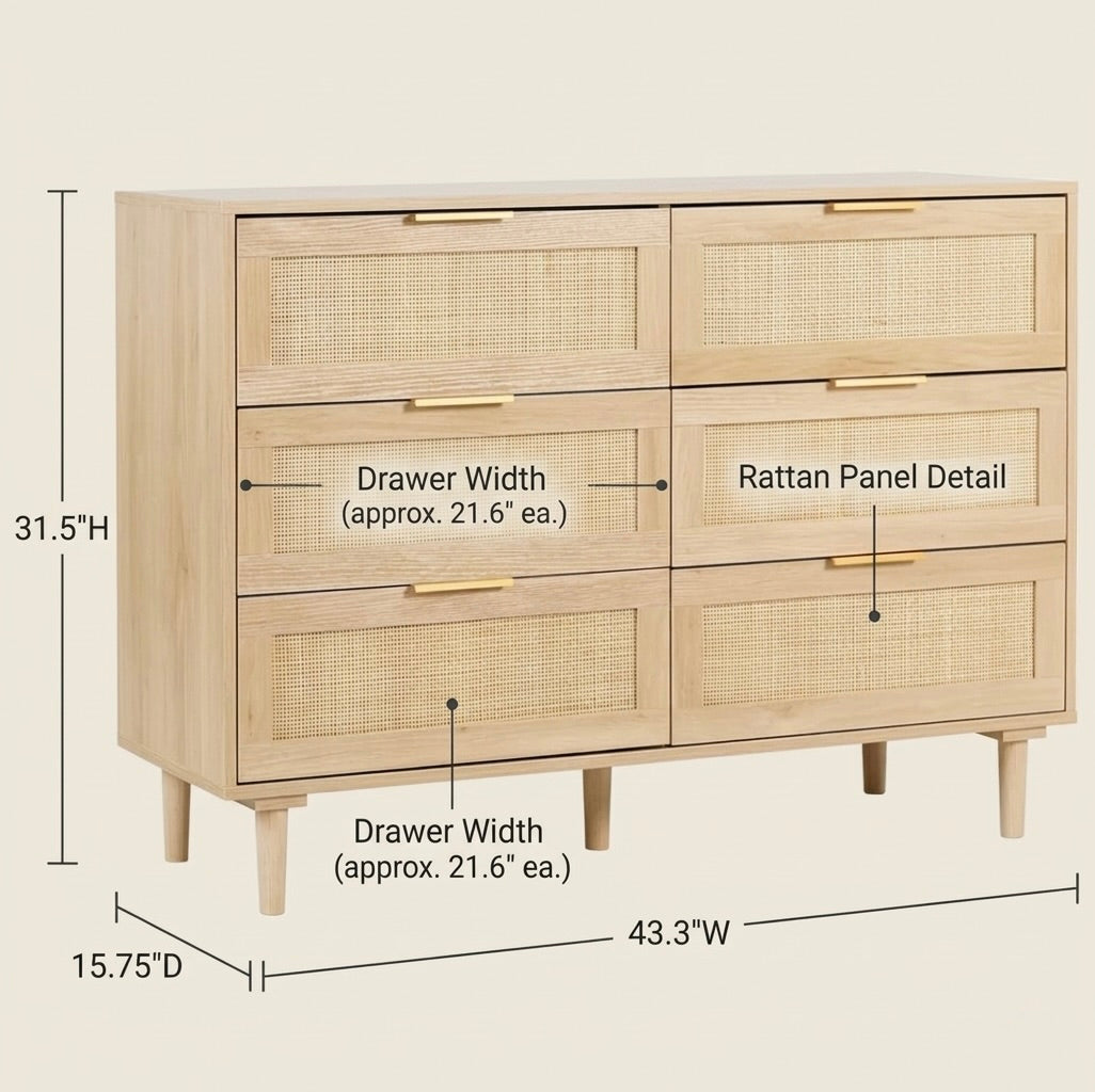 Rattan 6 Drawer Dresser