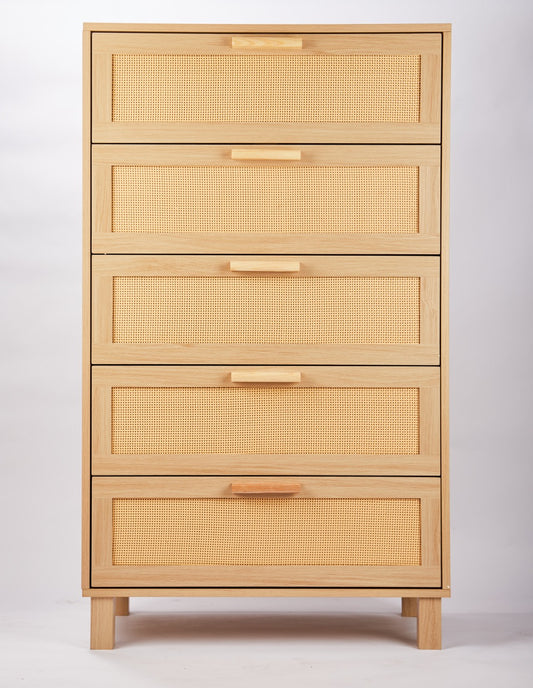 Rattan Dresser, Rattan Chest of Drawers, Closet Storage Oak Drawer Chest for Bedroom, 2 to 6 Rattan Drawers, Rattan Dresser for Bedroom