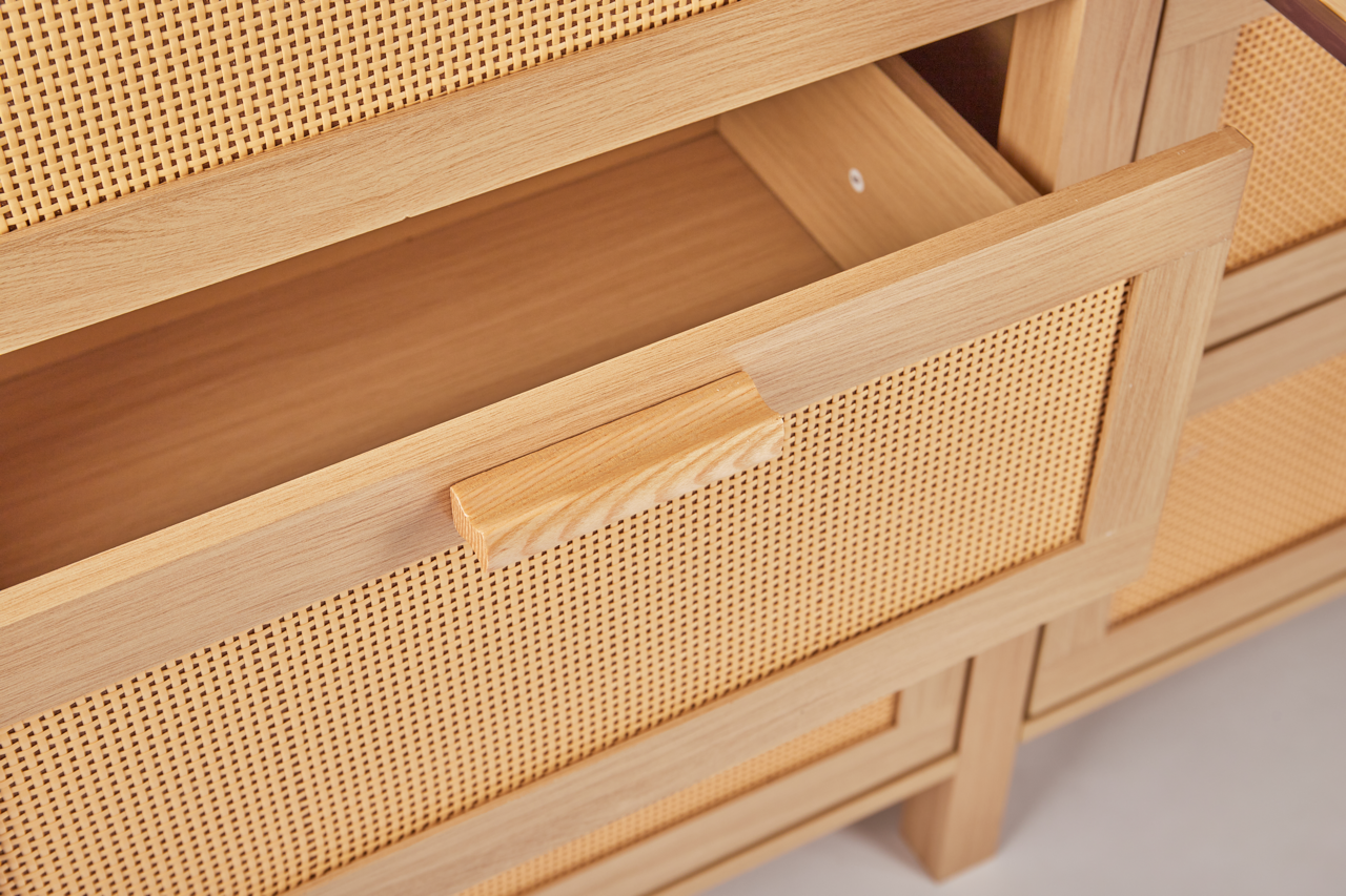 Rattan Dresser, Rattan Chest of Drawers, Closet Storage Oak Drawer Chest for Bedroom, 2 to 6 Rattan Drawers, Rattan Dresser for Bedroom