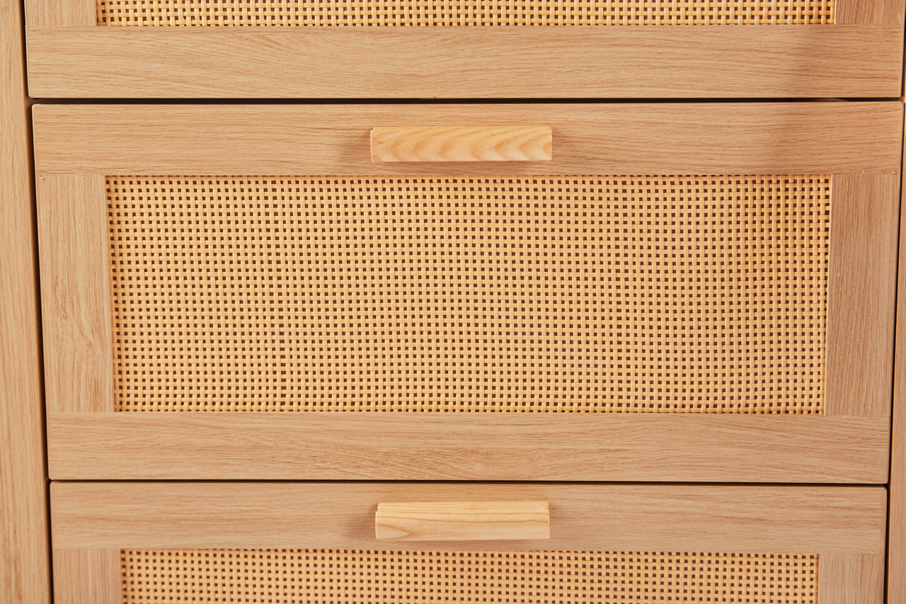 Rattan Dresser, Rattan Chest of Drawers, Closet Storage Oak Drawer Chest for Bedroom, 2 to 6 Rattan Drawers, Rattan Dresser for Bedroom