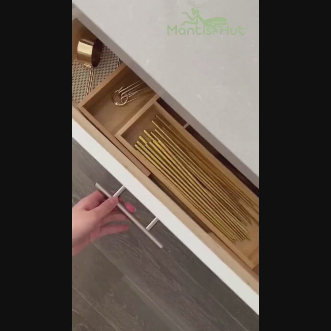 Bamboo Kitchen Drawer Organizer, Large Silverware Tray, Expandable Wooden Cutlery Holder, Adjustable Utensil Organizer (7-9 Slot)