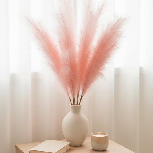 Pampas Grass Decor, 4 Pcs Faux Pampas Grass Plants, 32 inch Artificial Fluffy Tall Pampas Grass for Floor Vase, Pompass Grass Branches, Pompous Grass, Pampass Grass, Pompas Grass (Pink Blush)