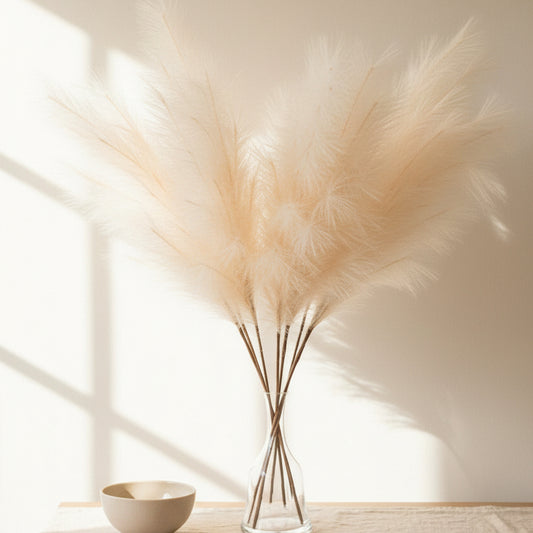 Pampas Grass Decor, 4 Pcs Faux Pampas Grass Plants, 32 inch Artificial Fluffy Tall Pampas Grass for Floor Vase, Pompass Grass Branches, Pompous Grass, Pampass Grass, Pompas Grass (Cream)
