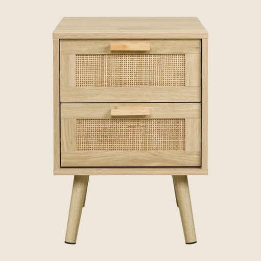 Rattan Nightstand, Tall Nightstand with Drawer, Modern Wood End Table, Side Table with Storage, Nightstand for Bedroom