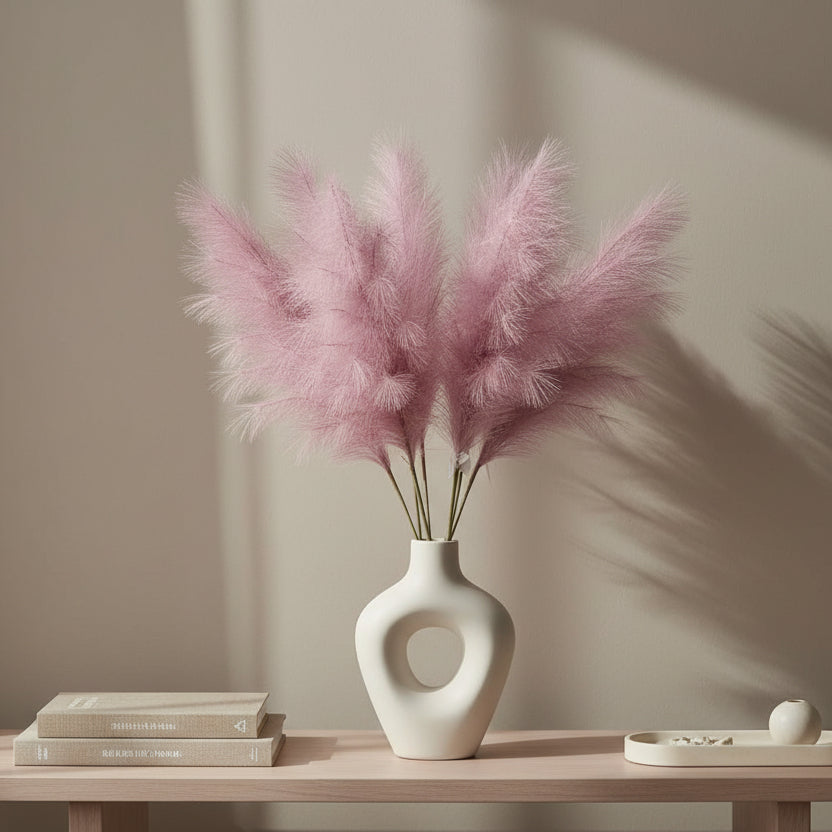 Pampas Grass Decor, 4 Pcs Faux Pampas Grass Plants, 32 inch Artificial Fluffy Tall Pampas Grass for Floor Vase, Pompass Grass Branches, Pompous Grass, Pampass Grass, Pompas Grass (Lilac Taupe)