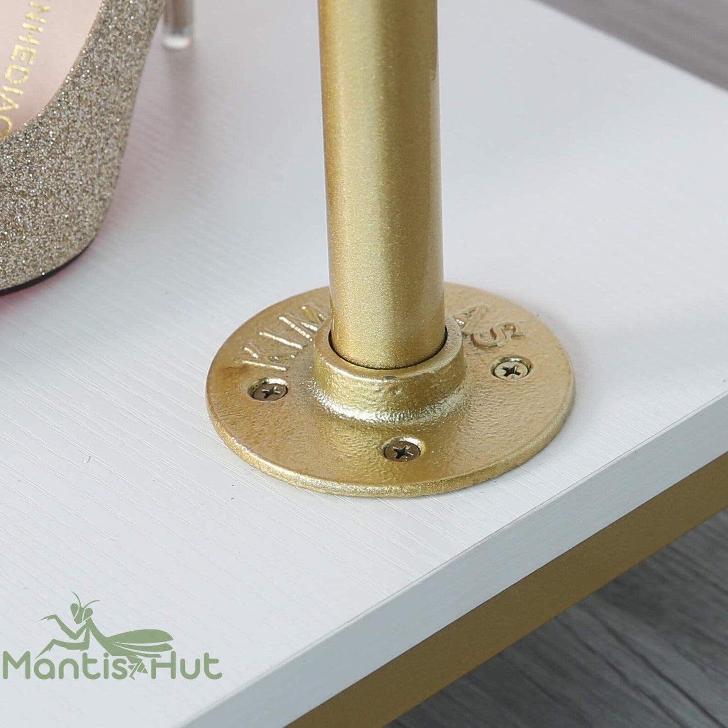 Gold Metal Clothing Rack with Wood Shelf, Heavy Duty Rolling Garment Rack with Wheels for Bedroom Retail Boutique Use