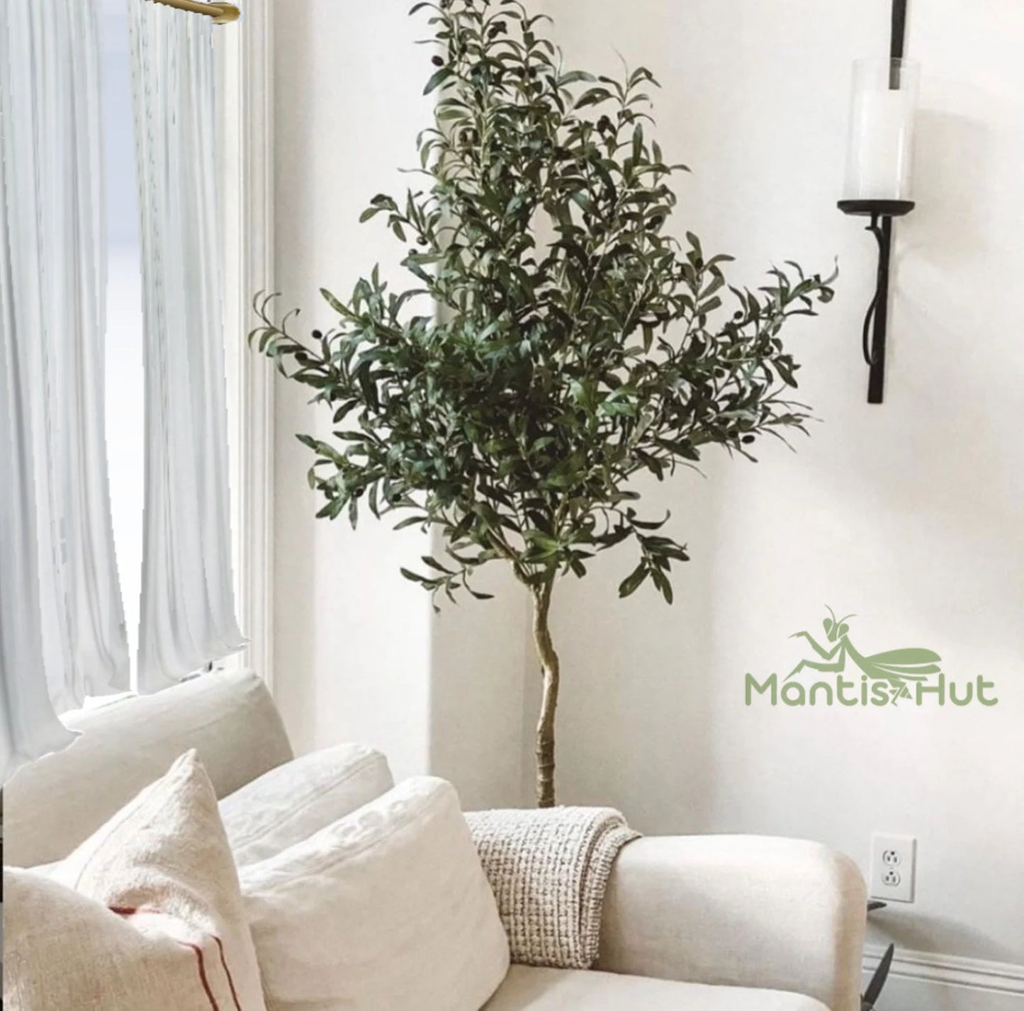 5 Feet Artificial Olive Tree Plant, Olive Trees Artificial Indoor, Large Faux Olive Branches and Fruits, Potted Olive Tree, Fake Olive Tree