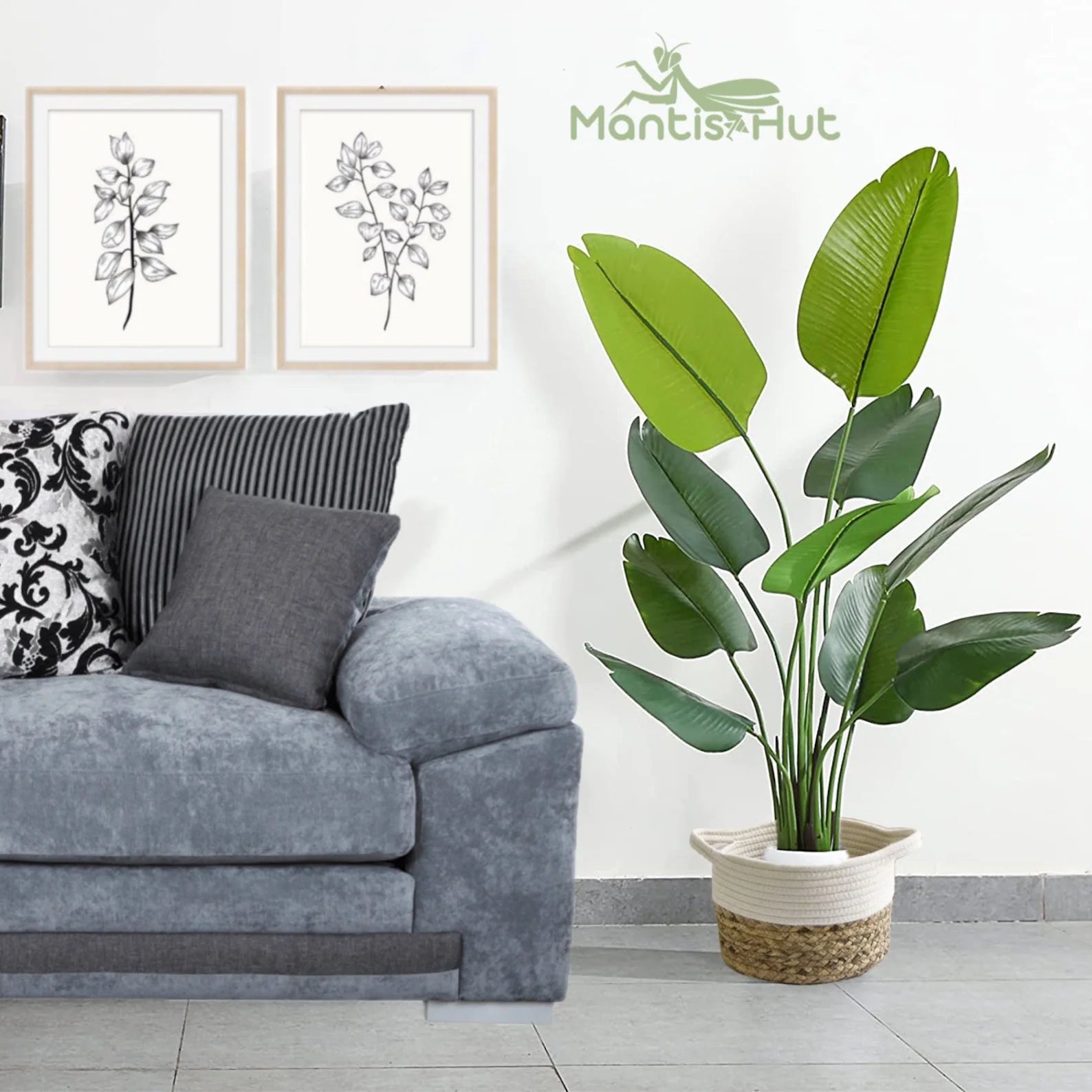 5 feet Bird of Paradise Artificial Plant, Tall Fake Tropical Palm Tree Potted, Realistic Faux Silk Plants for Home Office Outdoor Decor