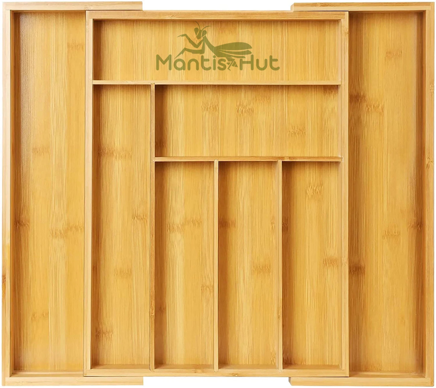 Bamboo Kitchen Drawer Organizer, Large Silverware Tray, Expandable Wooden Cutlery Holder, Adjustable Utensil Organizer (7-9 Slot)