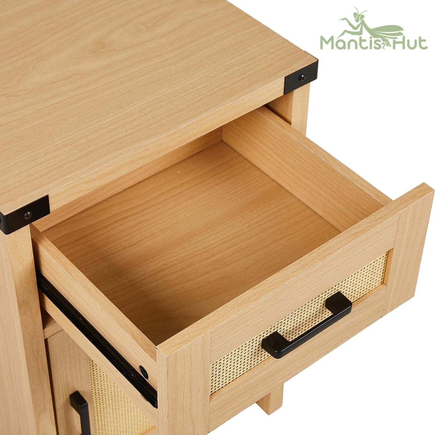 Rattan Nightstand Set of 2, Tall Nightstand with Drawer, Modern Wood End Table, Side Table with Storage, Nightstand for Bedroom