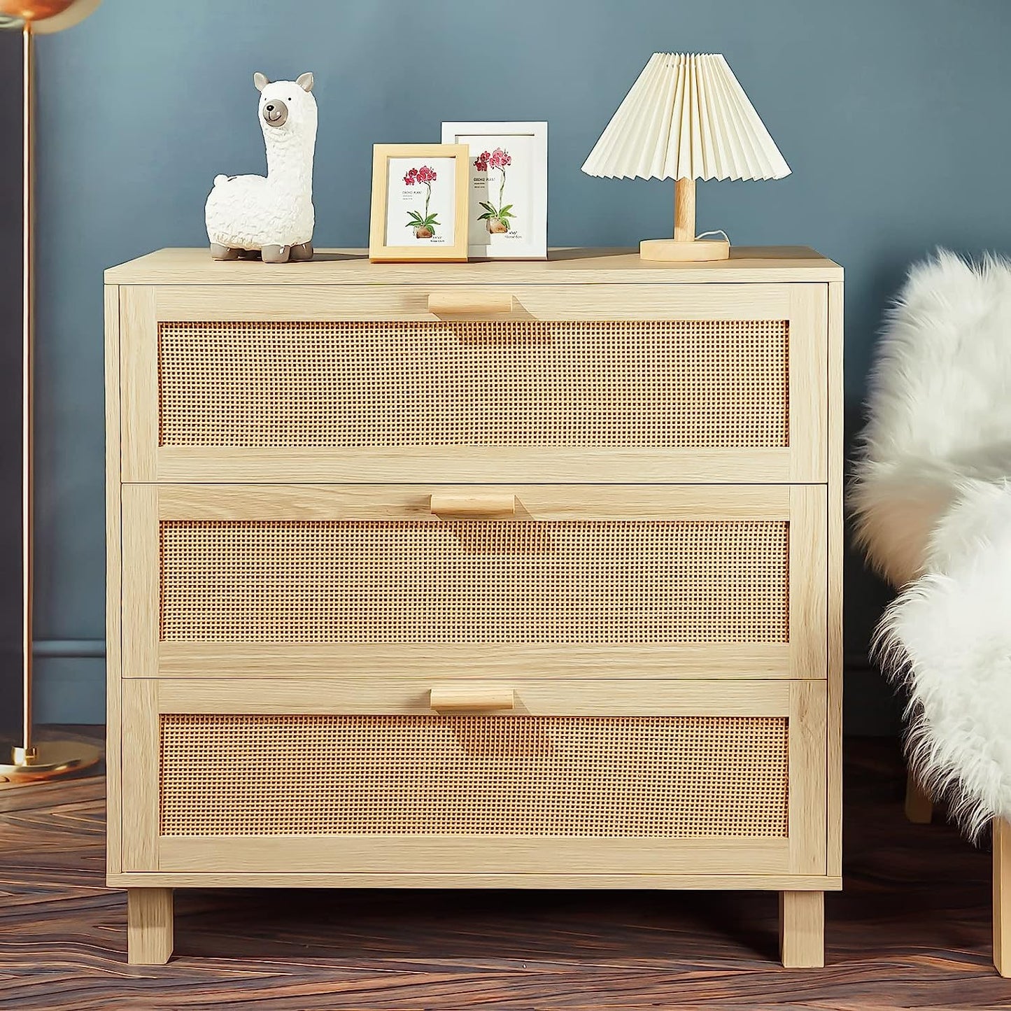 Rattan Dresser, Rattan Chest of Drawers, Closet Storage Oak Drawer Chest for Bedroom, 2 to 6 Rattan Drawers, Rattan Dresser for Bedroom