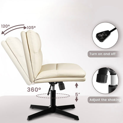 Armless Office Desks Chair with Wheels PU-Padded Vanity Chair Mid-Back Ergonomic Home Office Computer Chair Comfortable Adjustable Swivel Task Chair with Thickened Cushion