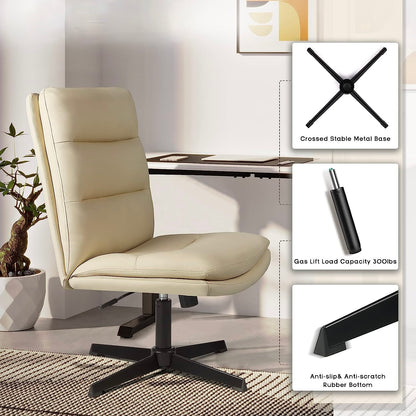 Armless Office Desks Chair with Wheels PU-Padded Vanity Chair Mid-Back Ergonomic Home Office Computer Chair Comfortable Adjustable Swivel Task Chair with Thickened Cushion