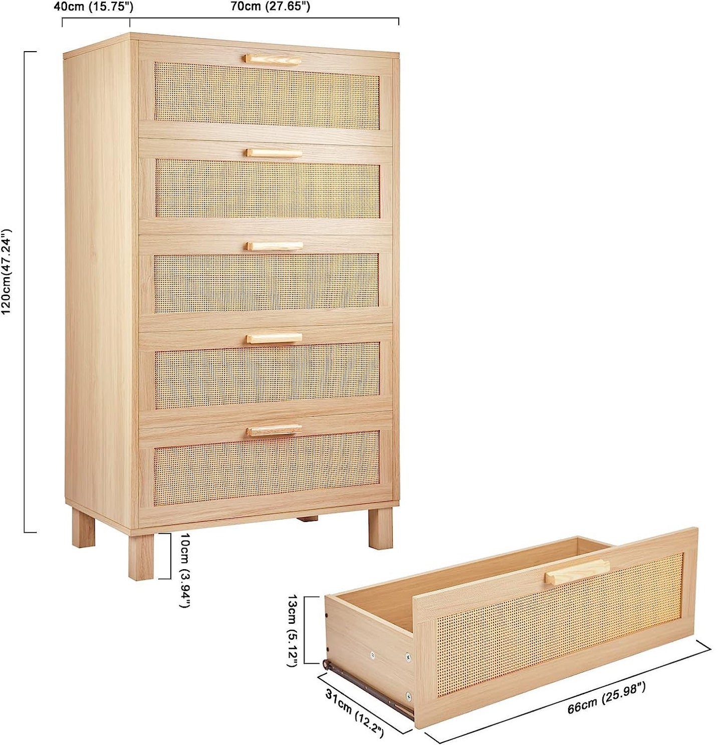 Rattan Dresser, Rattan Chest of Drawers, Closet Storage Oak Drawer Chest for Bedroom, 2 to 6 Rattan Drawers, Rattan Dresser for Bedroom