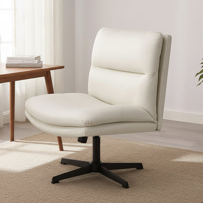 Armless Office Desks Chair with Wheels PU-Padded Vanity Chair Mid-Back Ergonomic Home Office Computer Chair Comfortable Adjustable Swivel Task Chair with Thickened Cushion
