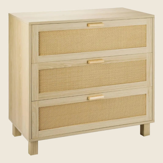 Rattan Dresser, Rattan Chest of Drawers, Closet Storage Oak Drawer Chest for Bedroom, 2 to 6 Rattan Drawers, Rattan Dresser for Bedroom