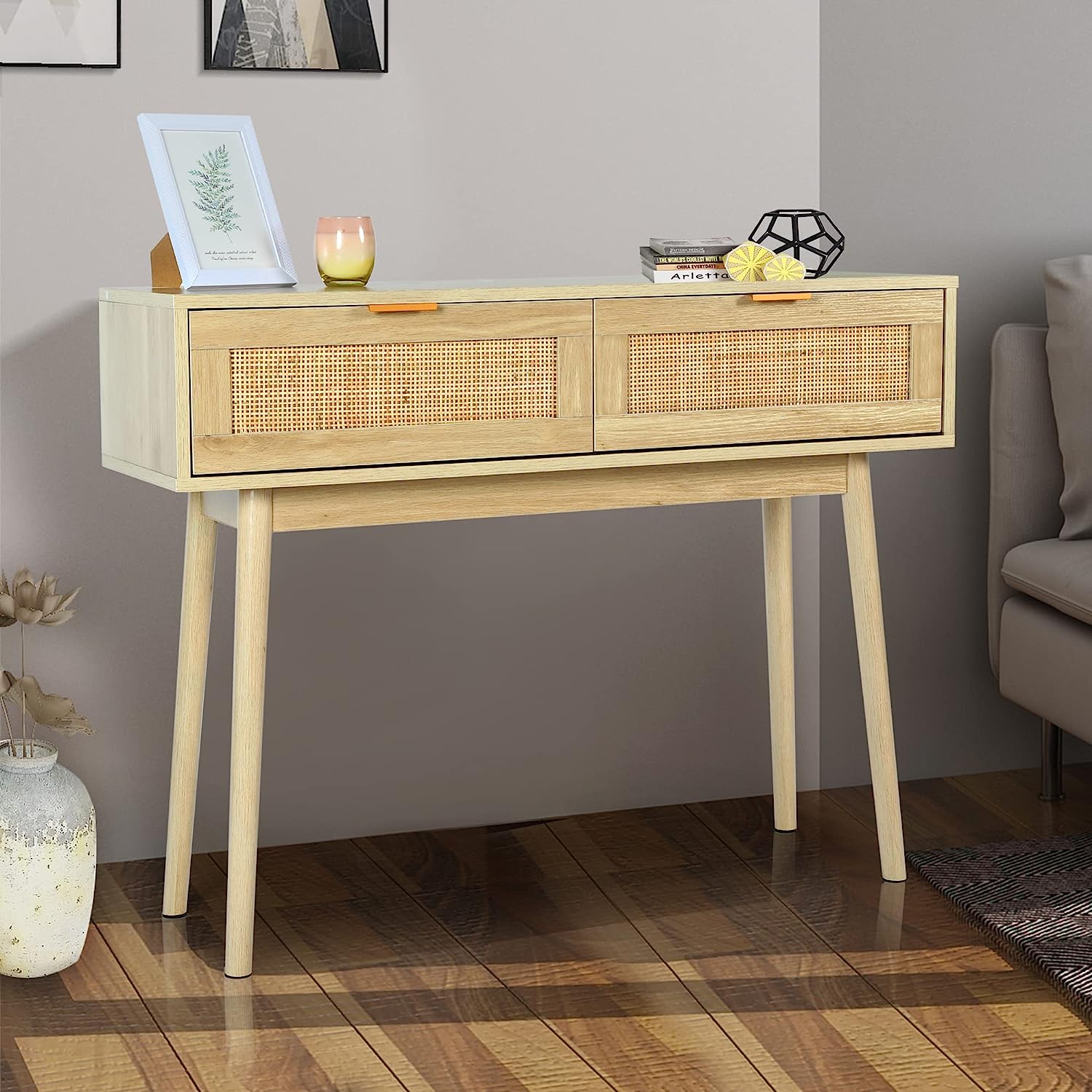 Rattan Console Table with Drawers, Rattan Entryway Table, Accent Sofa Table, Rattan Furniture, Hallway table, Living room table, Modern desk
