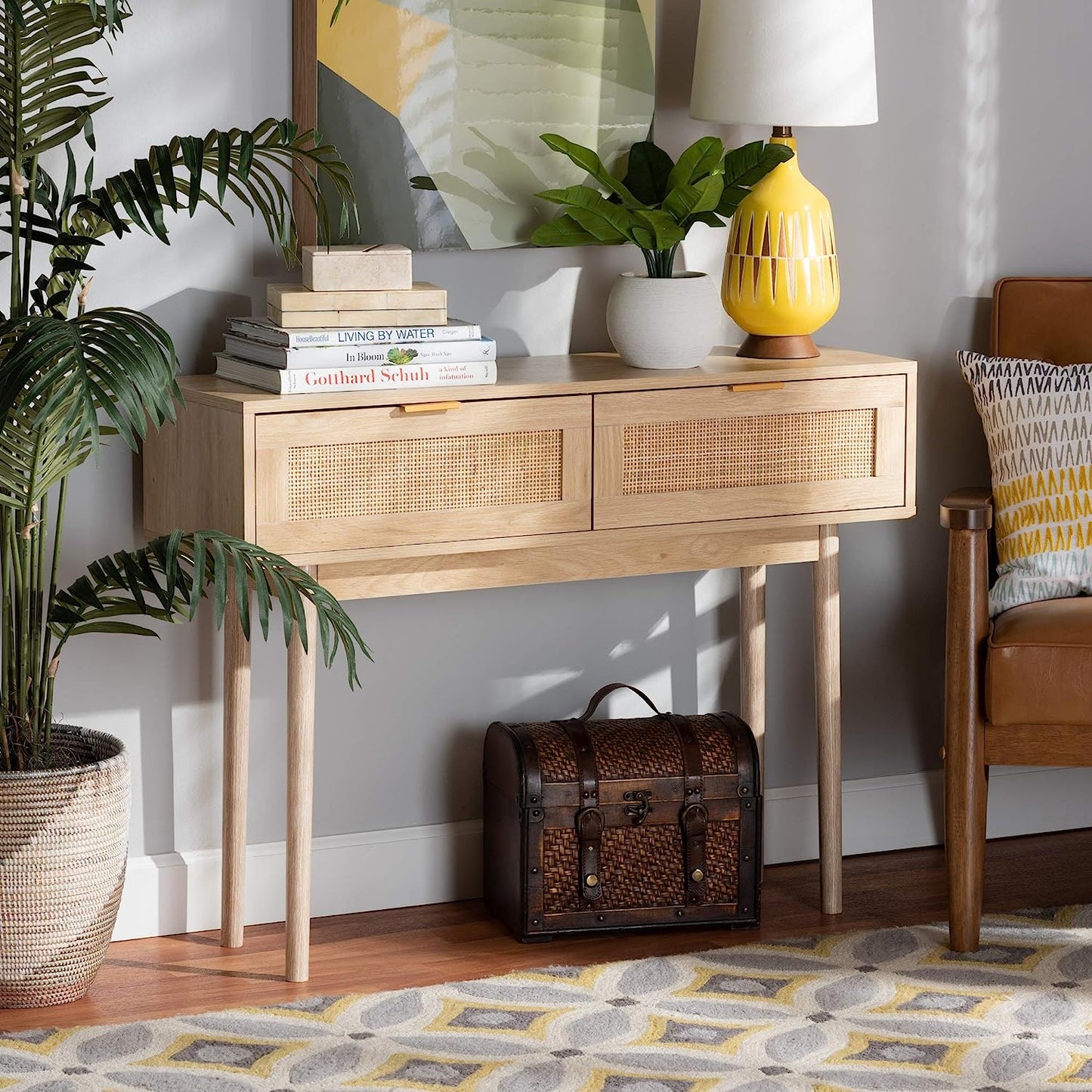 Rattan Console Table with Drawers, Rattan Entryway Table, Accent Sofa Table, Rattan Furniture, Hallway table, Living room table, Modern desk