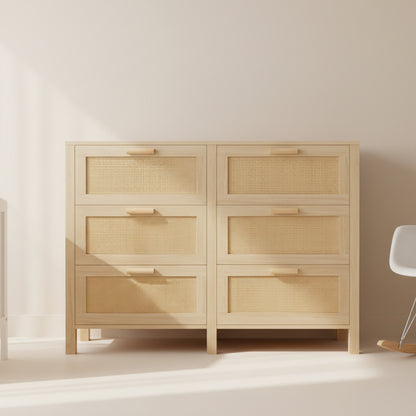 Rattan Dresser, Rattan Chest of Drawers, Closet Storage Oak Drawer Chest for Bedroom, 2 to 6 Rattan Drawers, Rattan Dresser for Bedroom