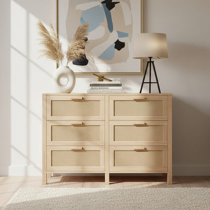 Rattan Dresser, Rattan Chest of Drawers, Closet Storage Oak Drawer Chest for Bedroom, 2 to 6 Rattan Drawers, Rattan Dresser for Bedroom