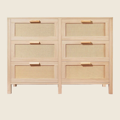 Rattan Dresser, Rattan Chest of Drawers, Closet Storage Oak Drawer Chest for Bedroom, 2 to 6 Rattan Drawers, Rattan Dresser for Bedroom