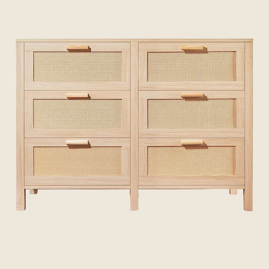 Rattan Dresser, Rattan Chest of Drawers, Closet Storage Oak Drawer Chest for Bedroom, 2 to 6 Rattan Drawers, Rattan Dresser for Bedroom