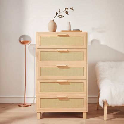 Rattan Dresser, Rattan Chest of Drawers, Closet Storage Oak Drawer Chest for Bedroom, 2 to 6 Rattan Drawers, Rattan Dresser for Bedroom