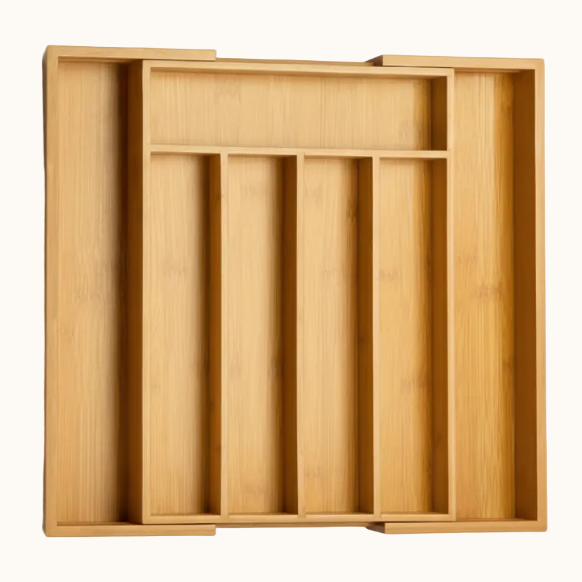 Bamboo Kitchen Drawer Organizer, Large Silverware Tray, Expandable Wooden Cutlery Holder, Adjustable Utensil Organizer (7-9 Slot