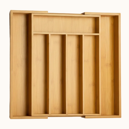 Bamboo Kitchen Drawer Organizer, Large Silverware Tray, Expandable Wooden Cutlery Holder, Adjustable Utensil Organizer (7-9 Slot