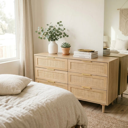 Rattan 6 Drawer Dresser