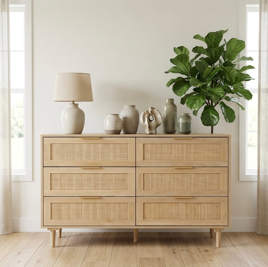 Rattan 6 Drawer Dresser