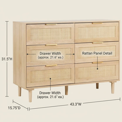 Rattan 6 Drawer Dresser
