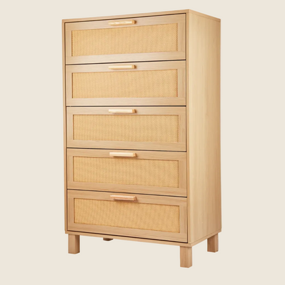 Rattan Dresser, Rattan Chest of Drawers, Closet Storage Oak Drawer Chest for Bedroom, 2 to 6 Rattan Drawers, Rattan Dresser for Bedroom