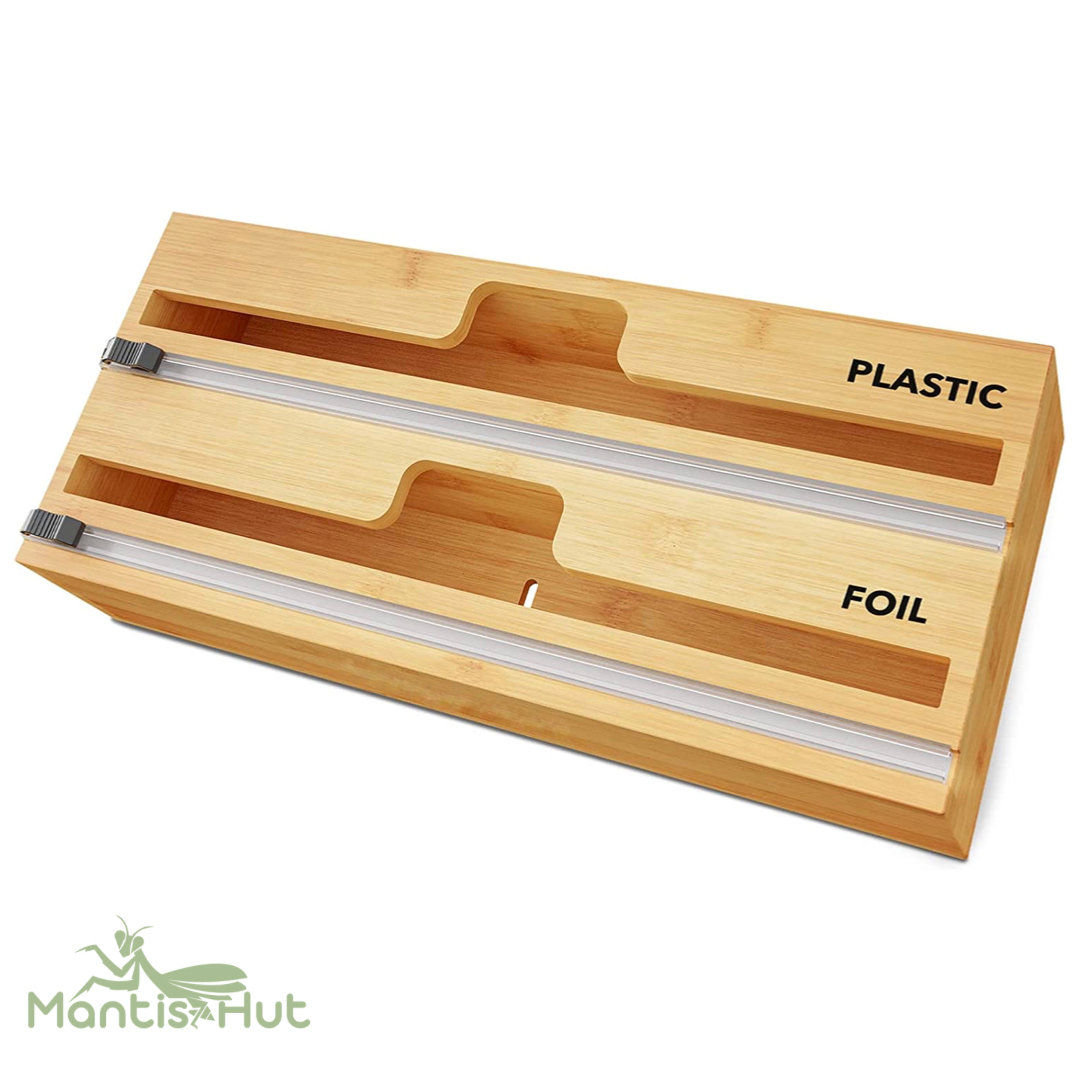 2-in-1 Bamboo Wrap Dispenser with Cutter and Labels