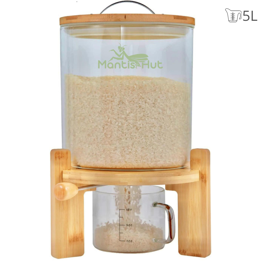  Wooden Rice Container Storage Rice Dispenser Rice Storage  Containers with Sliding Lid and Measuring Cup ,Large Wooden Cereal Dispenser  Bamboo Rice Dispenser for Dry Food in Home and Kitchen (Capacity: Home