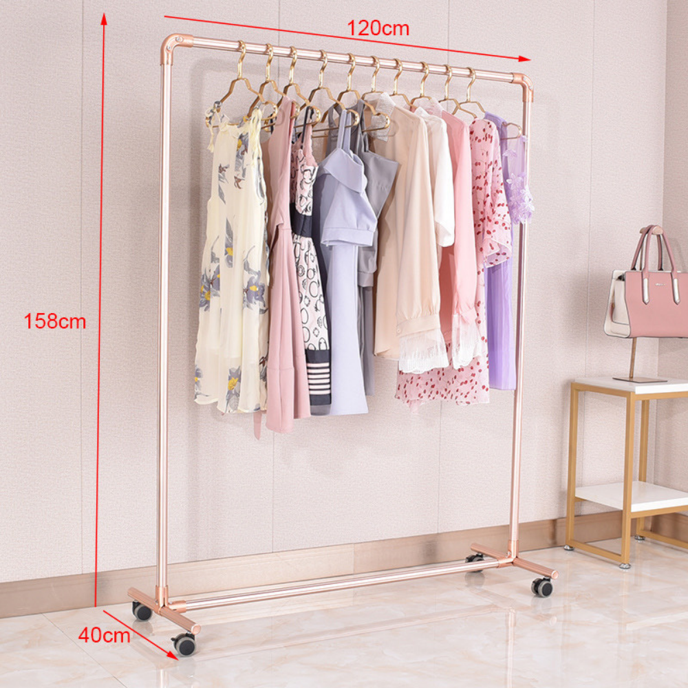 SD Gold Clothing Rack, Rolling Clothes Rack, Boutique Clothing Rack, Clothes Rack Heavy Duty with Wheels (Rose Gold)