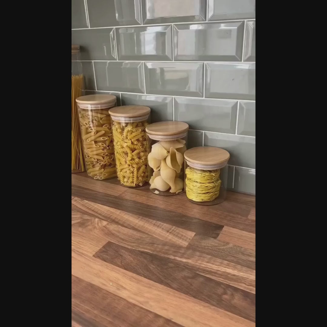 Set of Bamboo Lid Kitchen Storage Glass Jar, Kitchen Pantry Organisation