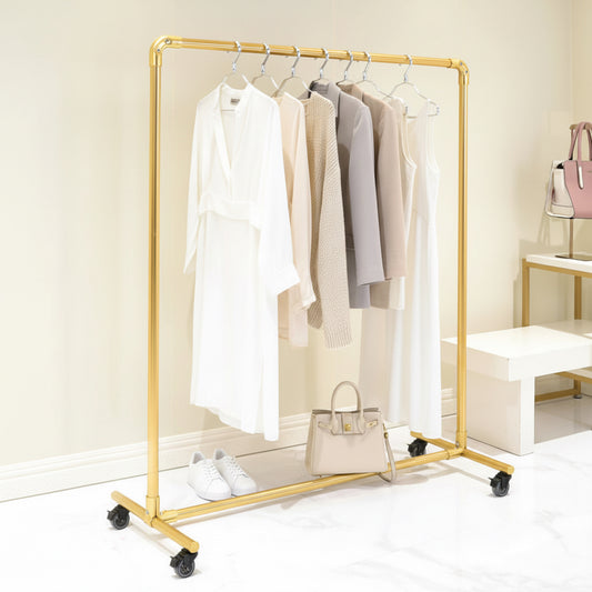 SD Gold Clothing Rack, Rolling Clothes Rack, Boutique Clothing Rack, Clothes Rack Heavy Duty with Wheels (Gold)