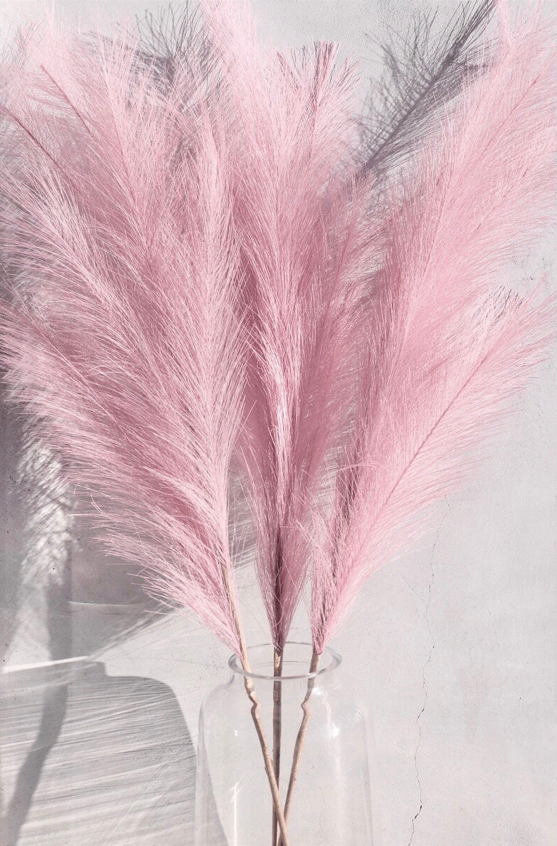 Pampas Grass Decor, 4 Pcs Faux Pampas Grass Plants, 32 inch Artificial Fluffy Tall Pampas Grass for Floor Vase, Pompass Grass Branches, Pompous Grass, Pampass Grass, Pompas Grass (Pink Blush)