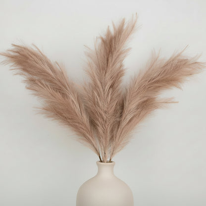 Pampas Grass Decor, 4 Pcs Faux Pampas Grass Plants, 32 inch Artificial Fluffy Tall Pampas Grass for Floor Vase, Pompass Grass Branches, Pompous Grass, Pampass Grass, Pompas Grass (Natural Brown)