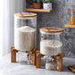 Rice Dispenser, Food Storage Containers, Glass Cereal Container with Airtight Bamboo Lids & Wooden Stand, Kitchen and Pantry Organization  Edit alt text