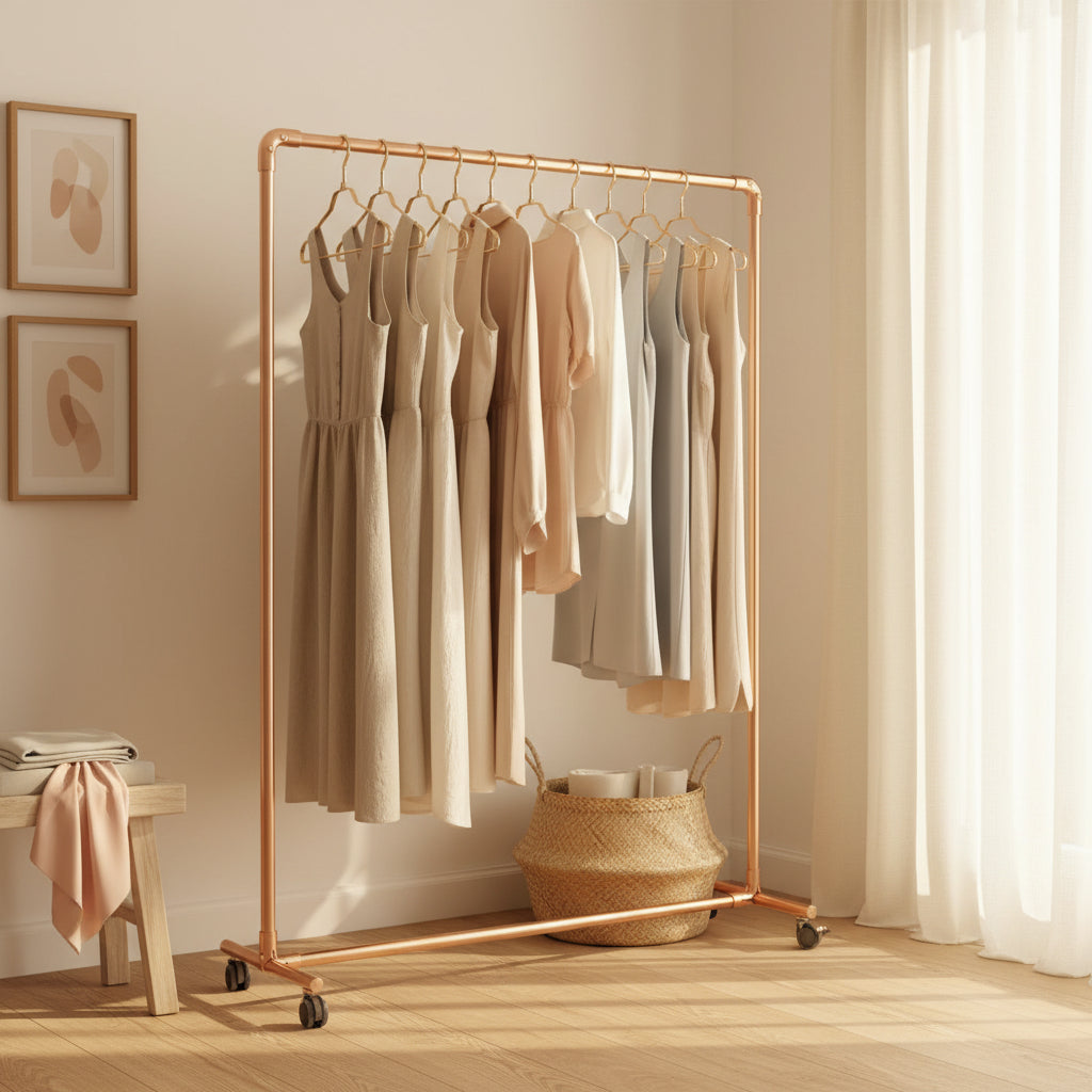 SD Gold Clothing Rack, Rolling Clothes Rack, Boutique Clothing Rack, Clothes Rack Heavy Duty with Wheels (Rose Gold)