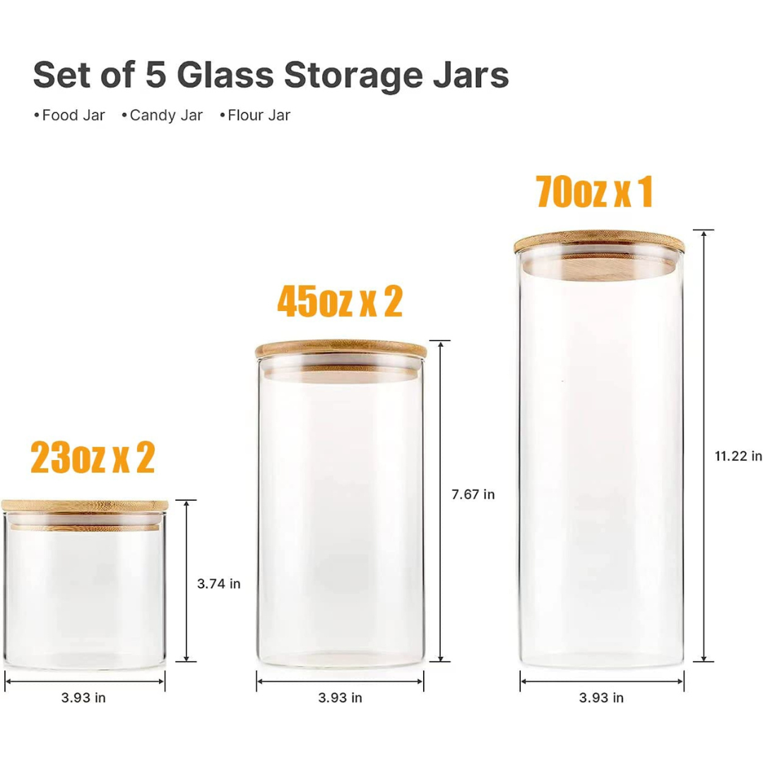Glass Airtight Jars With Airtight Bamboo Lids- Large Capacity