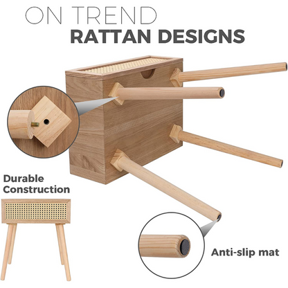 Rattan Nightstand, Tall Nightstand with Drawer, Modern Wood End Table, Side Table with Storage, Nightstand for Bedroom