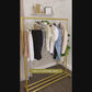 Gold Metal Clothing Rack with Wood Shelf, Heavy Duty Rolling Garment Rack with Wheels for Bedroom Retail Boutique Use